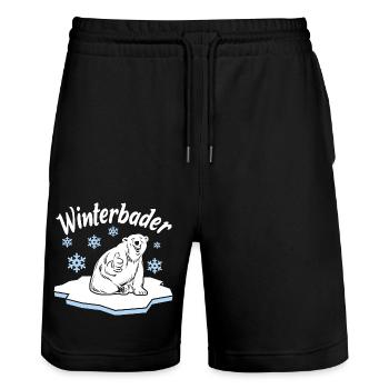 Winterbader Eisbaden Eisbad Spruch - Stanley/Stella Unisex Bio Joggingshorts Trainer  - Schwarz - Vorne - Nik (191cm) & Marisol (170cm)