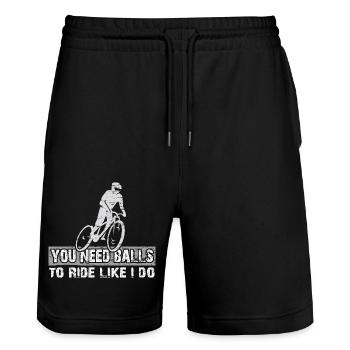 You need courage to ride mountain bike like I do - Stanley/Stella Trainer Unisex Organic Jogging Shorts - black - Front - Nik (191cm) & Marisol (170cm)