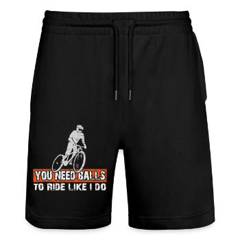 You need courage to ride mountain bike like I do - Stanley/Stella Trainer Unisex Organic Jogging Shorts - black - Front - Nik (191cm) & Marisol (170cm)