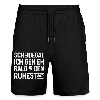 Scheißegal Ich geh eh bald in den Ruhestand - Stanley/Stella Unisex Bio Joggingshorts Trainer  - Schwarz - Vorne - Nik (191cm) & Marisol (170cm)