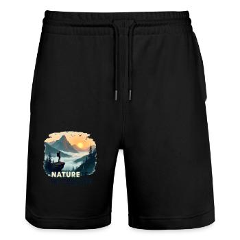 Nature is my Therapy - Hiking in the mountains - Stanley/Stella Trainer Unisex Organic Jogging Shorts - black - Front - Nik (191cm) & Marisol (170cm)