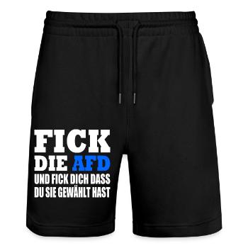 fick die afd und fick dich dass du sie gewählt has - Stanley/Stella Unisex Bio Joggingshorts Trainer  - Schwarz - Vorne - Nik (191cm) & Marisol (170cm)
