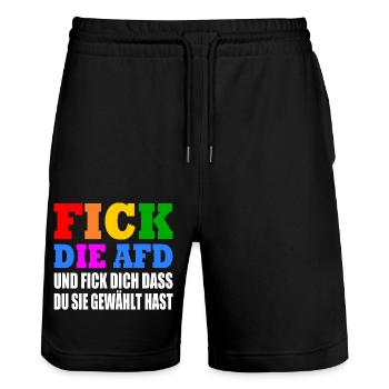 J’emmerde l’AfD et j’emmerde que vous avez voté pour eux - Short de jogging bio TRAINER Stanley/Stella unisexe - noir - Devant - Nik (191cm) & Marisol (170cm)