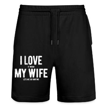 I love my wife - hunting - gift - Stanley/Stella Trainer Unisex Organic Jogging Shorts - black - Front - Nik (191cm) & Marisol (170cm)