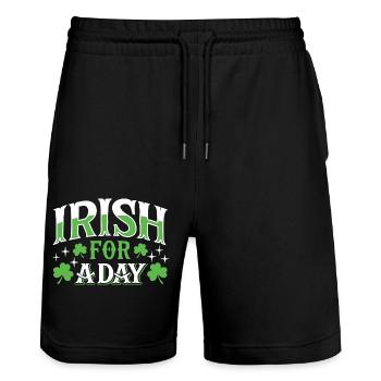 Irlandais d’un jour - Shamrock - Irlande - Short de jogging bio TRAINER Stanley/Stella unisexe - noir - Devant - Nik (191cm) & Marisol (170cm)