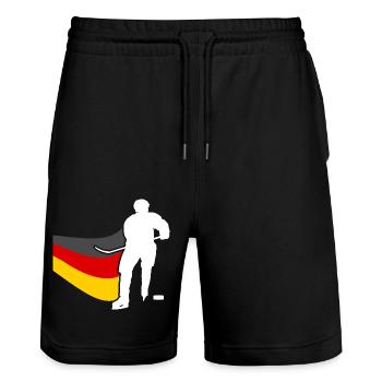 Eishockeyspieler Deutschland Flagge Eishockey - Stanley/Stella Unisex Bio Joggingshorts Trainer  - Schwarz - Vorne - Nik (191cm) & Marisol (170cm)