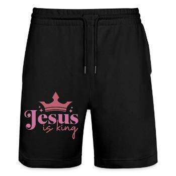 Jesus is king - Stanley/Stella Trainer Unisex Organic Jogging Shorts - black - Front - Nik (191cm) & Marisol (170cm)