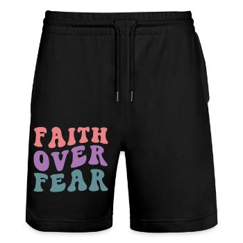 Faith Over Fear - Stanley/Stella Unisex Bio Joggingshorts Trainer  - Schwarz - Vorne - Nik (191cm) & Marisol (170cm)