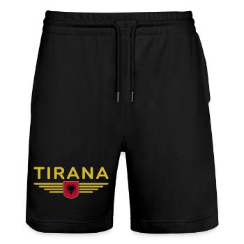 Tirana Design – Herz Albaniens - Stanley/Stella Unisex Bio Joggingshorts Trainer  - Schwarz - Vorne - Nik (191cm) & Marisol (170cm)