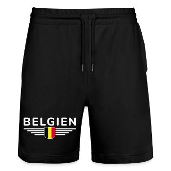 I Love Belgium Tenue T-Shirt Design - Short de jogging bio TRAINER Stanley/Stella unisexe - noir - Devant - Nik (191cm) & Marisol (170cm)