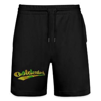 East German Camo Logo - Stanley/Stella Trainer Unisex Organic Jogging Shorts - black - Front - Nik (191cm) & Marisol (170cm)