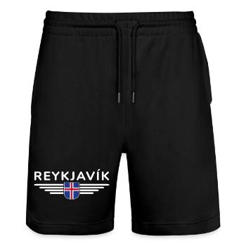 T-shirt Reykjavík – La ville des aurores boréales - Short de jogging bio TRAINER Stanley/Stella unisexe - noir - Devant - Nik (191cm) & Marisol (170cm)