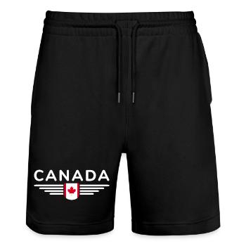 Kanada T-Shirt Outfit Design, Natur & Freiheit - Stanley/Stella Unisex Bio Joggingshorts Trainer  - Schwarz - Vorne - Nik (191cm) & Marisol (170cm)