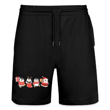 Lustige pinguin Weihnachten. Xmas pinguin - Stanley/Stella Unisex Bio Joggingshorts Trainer  - Schwarz - Vorne - Nik (191cm) & Marisol (170cm)