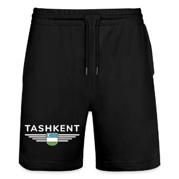 T-shirt Tachkent – Cœur de l’Ouzbékistan - Short de jogging bio TRAINER Stanley/Stella unisexe - noir - Devant - Nik (191cm) & Marisol (170cm)