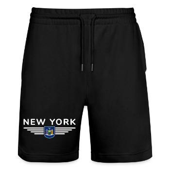 T-shirt de supporter de New York – Parfait pour les fans ! - Short de jogging bio TRAINER Stanley/Stella unisexe - noir - Devant - Nik (191cm) & Marisol (170cm)