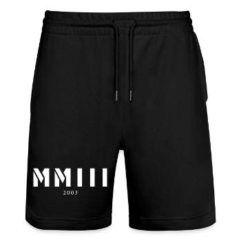 Chiffres romains année de naissance Fabriqué en 2003 - Short de jogging bio TRAINER Stanley/Stella unisexe - noir - Devant - Nik (191cm) & Marisol (170cm)