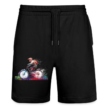 BMX rider #sport #bike - Stanley/Stella Trainer Unisex Organic Jogging Shorts - black - Front - Nik (191cm) & Marisol (170cm)