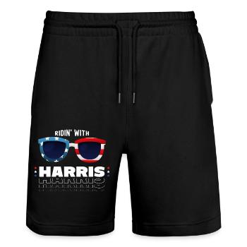 Rouler avec Harris 2024 - Short de jogging bio TRAINER Stanley/Stella unisexe - noir - Devant - Nik (191cm) & Marisol (170cm)