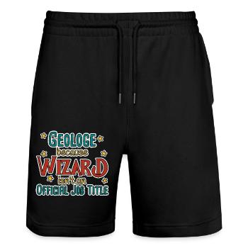 Geologe Wizard Geologie - Stanley/Stella Unisex Bio Joggingshorts Trainer  - Schwarz - Vorne - Nik (191cm) & Marisol (170cm)
