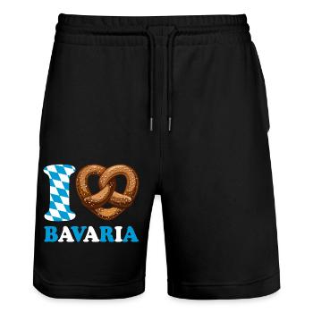 J’aime le bretzel de Bavière - Coeur - Dire - Short de jogging bio TRAINER Stanley/Stella unisexe - noir - Devant - Nik (191cm) & Marisol (170cm)
