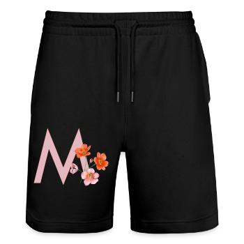 M mit Blumen - Stanley/Stella Unisex Bio Joggingshorts Trainer  - Schwarz - Vorne - Nik (191cm) & Marisol (170cm)