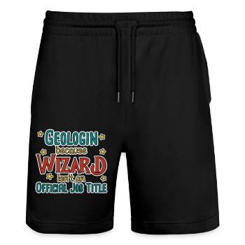 Geologin Wizard Geologie - Stanley/Stella Unisex Bio Joggingshorts Trainer  - Schwarz - Vorne - Nik (191cm) & Marisol (170cm)