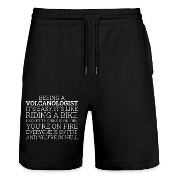 Volcanologist Riding A Bike Volcanology - Stanley/Stella Unisex Bio Joggingshorts Trainer  - Schwarz - Vorne - Nik (191cm) & Marisol (170cm)