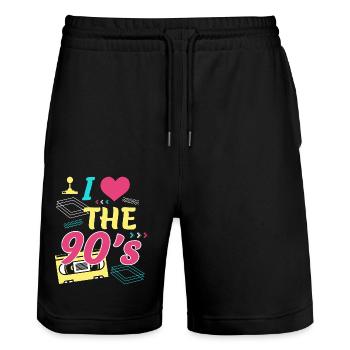 Retro I Love 90s Outfit Herzparty Geschenke - Stanley/Stella Unisex Bio Joggingshorts Trainer  - Schwarz - Vorne - Nik (191cm) & Marisol (170cm)