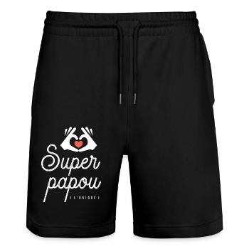 SUPER PAPOU l'unique cadeau noel fête des pères - Short de jogging bio TRAINER Stanley/Stella unisexe - noir - Devant - Nik (191cm) & Marisol (170cm)