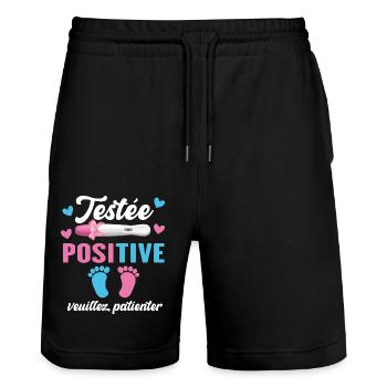 Testée Positive Veuillez Patienter Grossesse - Short de jogging bio TRAINER Stanley/Stella unisexe - noir - Devant - Nik (191cm) & Marisol (170cm)