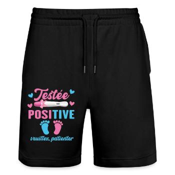 Testée Positive Veuillez Patienter Grossesse - Short de jogging bio TRAINER Stanley/Stella unisexe - noir - Devant - Nik (191cm) & Marisol (170cm)