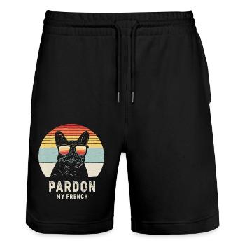 Französische Bulldogge - Stanley/Stella Unisex Bio Joggingshorts Trainer  - Schwarz - Vorne - Nik (191cm) & Marisol (170cm)