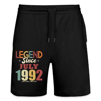 Cadeau d anniversaire 30 ans juillet 1992 legende - Short de jogging bio TRAINER Stanley/Stella unisexe - noir - Devant - Nik (191cm) & Marisol (170cm)