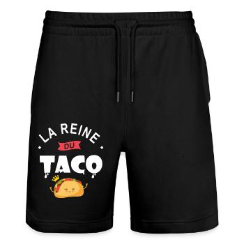 la reine du taco cadeau femme chef taco - Short de jogging bio TRAINER Stanley/Stella unisexe - noir - Devant - Nik (191cm) & Marisol (170cm)
