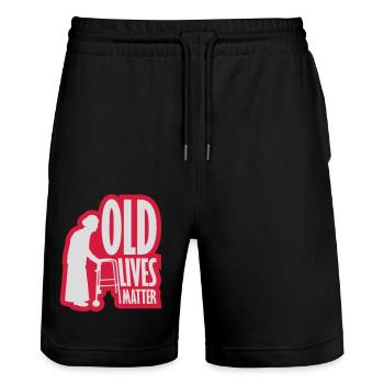 old lives matter quote - Stanley/Stella Trainer Unisex Organic Jogging Shorts - black - Front - Nik (191cm) & Marisol (170cm)