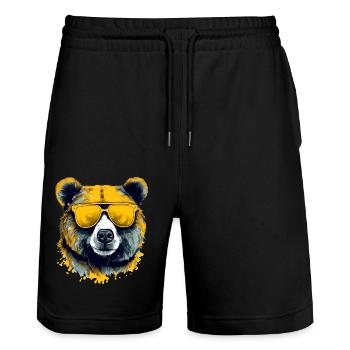 Arkor the spectacled bear - Stanley/Stella Trainer Unisex Organic Jogging Shorts - black - Front - Nik (191cm) & Marisol (170cm)