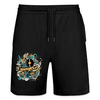 Music Day - Stanley/Stella Trainer Unisex Organic Jogging Shorts - black - Front - Nik (191cm) & Marisol (170cm)