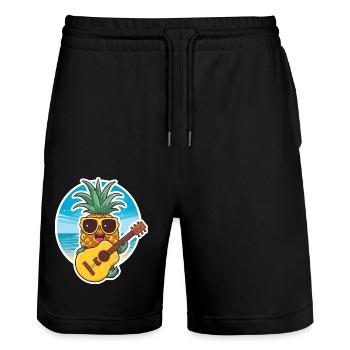 Ukulele Pineapple - Stanley/Stella Trainer Unisex Organic Jogging Shorts - black - Front - Nik (191cm) & Marisol (170cm)