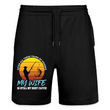 After all these years of fishing my wife is still. - Stanley/Stella Trainer Unisex Organic Jogging Shorts - black - Front - Nik (191cm) & Marisol (170cm)