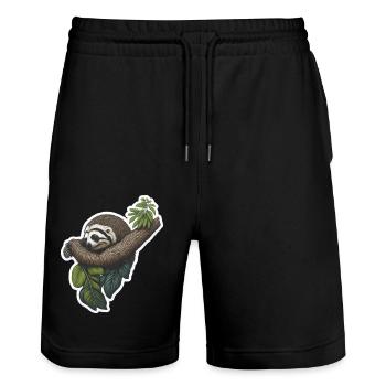 Faultier Faul Langsam Schlafen Lustig - Stanley/Stella Unisex Bio Joggingshorts Trainer  - Schwarz - Vorne - Nik (191cm) & Marisol (170cm)