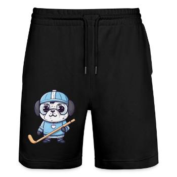 Mops spielt Eishockey, Lustiges Sportdesign für - Stanley/Stella Unisex Bio Joggingshorts Trainer  - Schwarz - Vorne - Nik (191cm) & Marisol (170cm)