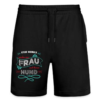 bday schäferhund humor lieben spruch windhund cool - Stanley/Stella Unisex Bio Joggingshorts Trainer  - Schwarz - Vorne - Nik (191cm) & Marisol (170cm)