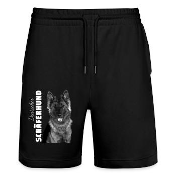 Deutscher Schäferhund - Stanley/Stella Unisex Bio Joggingshorts Trainer  - Schwarz - Vorne - Nik (191cm) & Marisol (170cm)