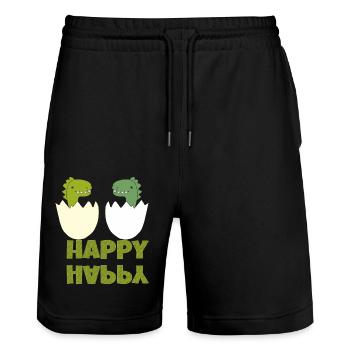 dinos happy - Stanley/Stella Unisex Bio Joggingshorts Trainer  - Schwarz - Vorne - Nik (191cm) & Marisol (170cm)