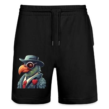 Gangster parrot with sunglasses - Stanley/Stella Trainer Unisex Organic Jogging Shorts - black - Front - Nik (191cm) & Marisol (170cm)