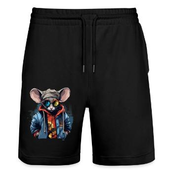 Urban Rodent: Streetwise Mouse Vibes - Short de jogging bio TRAINER Stanley/Stella unisexe - noir - Devant - Nik (191cm) & Marisol (170cm)