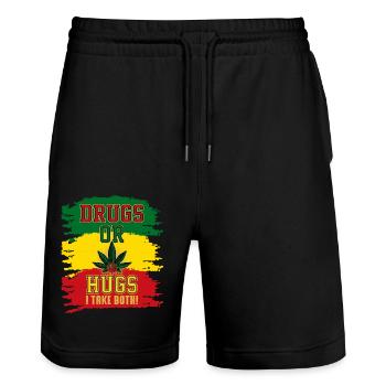 Drugs Or Hugs - Stanley/Stella Unisex Bio Joggingshorts Trainer  - Schwarz - Vorne - Nik (191cm) & Marisol (170cm)