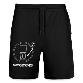Knoffhoffmann - Logo plus Schriftzug - weiß - Stanley/Stella Unisex Bio Joggingshorts Trainer  - Schwarz - Vorne - Nik (191cm) & Marisol (170cm)