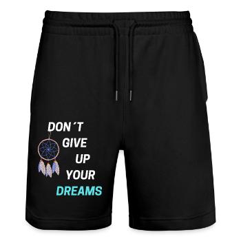DON'T GIVE UP YOUR DREAMS - Stanley/Stella Trainer Unisex Organic Jogging Shorts - black - Front - Nik (191cm) & Marisol (170cm)